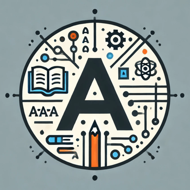 tutoring logo showing a big A in the middle surrounded by small icons like books, letters or numbers